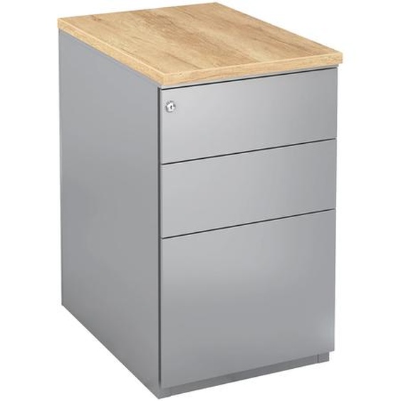 Caisson métal hauteur bureau L.42 x P.60 x H.72 cm - Corps Aluminium - Top Chêne Nebraska