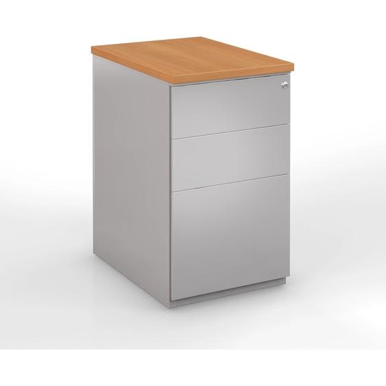 Caisson métal hauteur bureau L.42 x P.60 x H.72 cm - Corps Aluminium - Top Hêtre