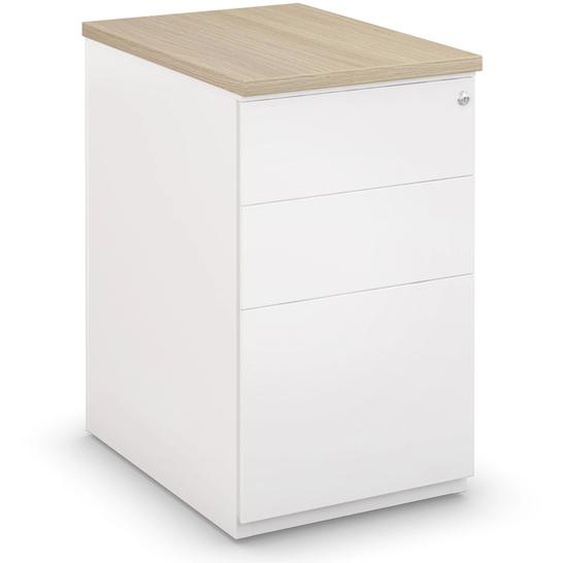 Caisson métal hauteur bureau L.42 x P.60 x H.72 cm - Corps Blanc - Top Chêne