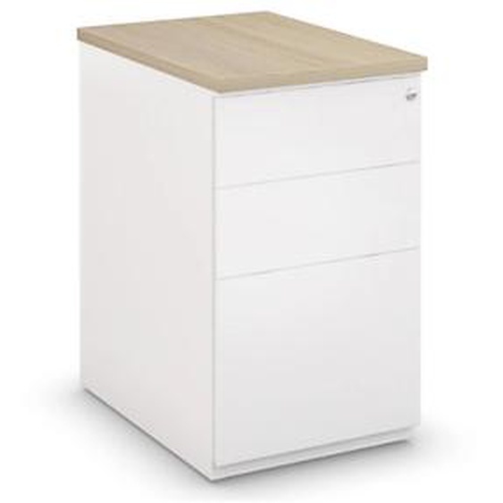 Caisson métal hauteur bureau L.42 x P.60 x H.72 cm - Corps Blanc - Top Chêne
