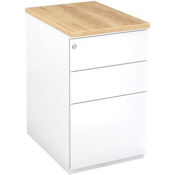 Caisson métal hauteur bureau L.42 x P.60 x H.72 cm - Corps Blanc - Top Chêne Nebraska