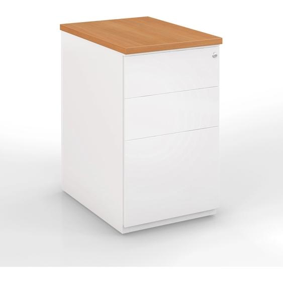 Caisson métal hauteur bureau L.42 x P.60 x H.72 cm - Corps Blanc - Top Hêtre