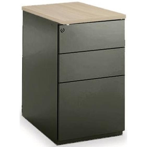 Caisson métal hauteur bureau L.42 x P.60 x H.72 cm - Corps Noir - Top Chêne