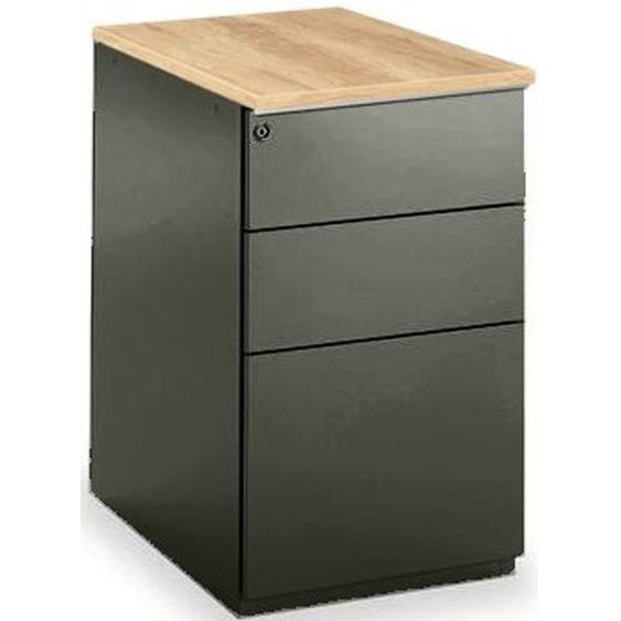 Caisson métal hauteur bureau L.42 x P.60 x H.72 cm - Corps Noir - Top Chêne Nebraska