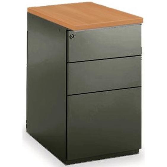 Caisson métal hauteur bureau L.42 x P.60 x H.72 cm - Corps Noir - Top Hêtre