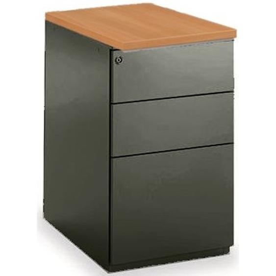 Caisson métal hauteur bureau L.42 x P.60 x H.72 cm - Corps Noir - Top Hêtre