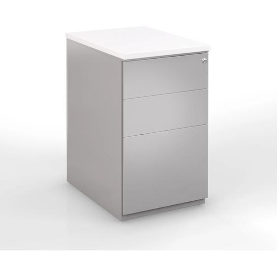 Caisson métal hauteur bureau L.42 x P.80 x H.72 cm - Corps Aluminium - Top Blanc