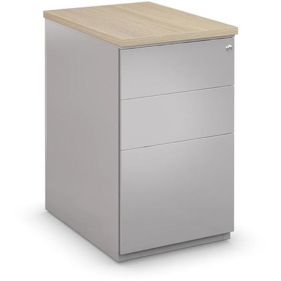 Caisson métal hauteur bureau L.42 x P.80 x H.72 cm - Corps Aluminium - Top Chêne