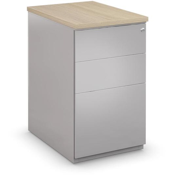 Caisson métal hauteur bureau L.42 x P.80 x H.72 cm - Corps Aluminium - Top Chêne