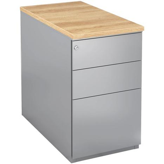 Caisson métal hauteur bureau L.42 x P.80 x H.72 cm - Corps Aluminium - Top Chêne Nebraska
