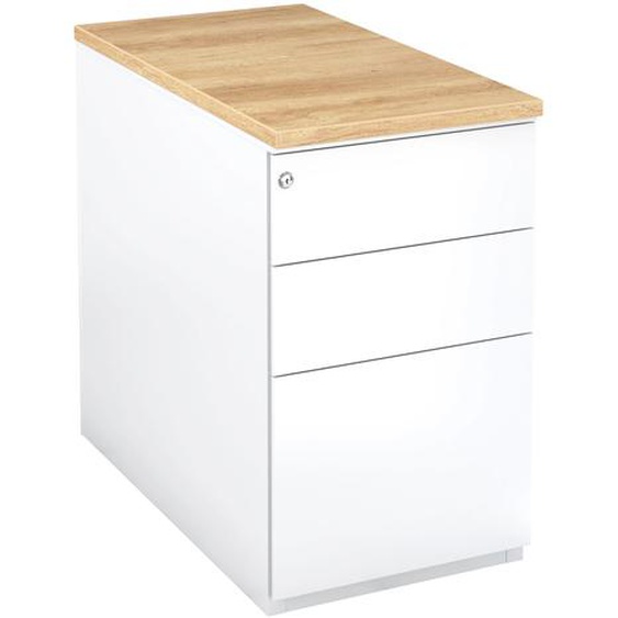 Caisson métal hauteur bureau L.42 x P.80 x H.72 cm - Corps Blanc - Top Chêne Nebraska