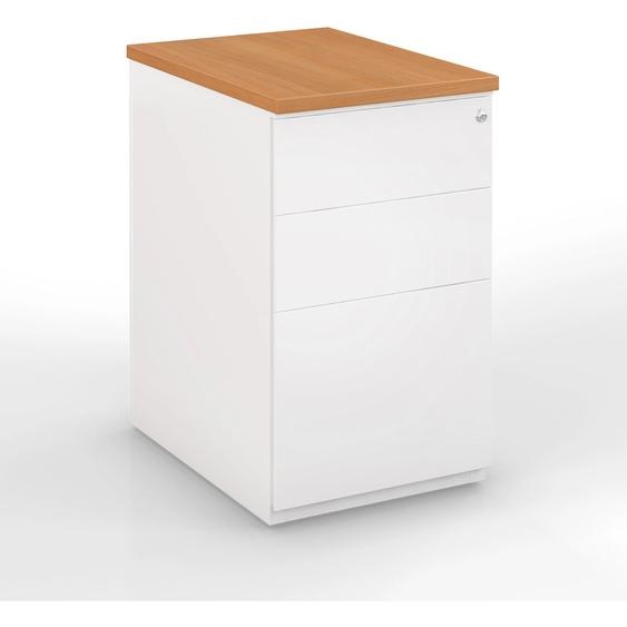 Caisson métal hauteur bureau L.42 x P.80 x H.72 cm - Corps Blanc - Top Hêtre