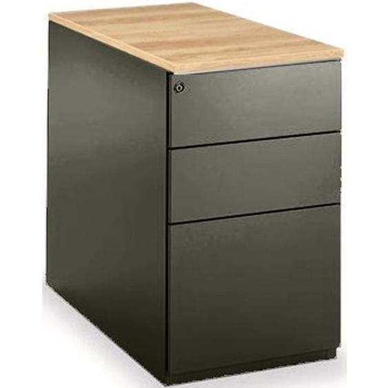 Caisson métal hauteur bureau L.42 x P.80 x H.72 cm - Corps Noir - Top Chêne Nebraska