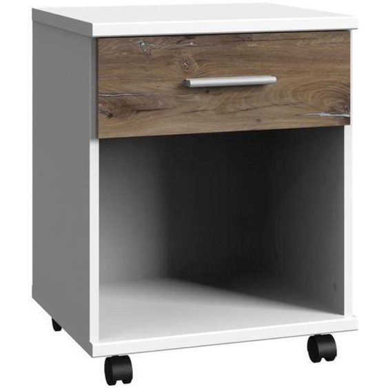 Caisson mobile à tiroirs coloris Blanc, rechampis imitation chêne Flagstaff - longueur 46 x hauteur 58 x profondeur 40 cm