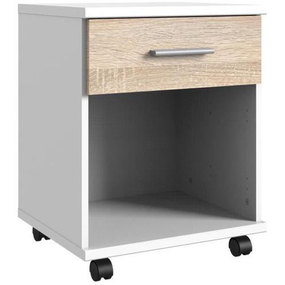 Caisson mobile à tiroirs coloris Blanc, rechampis imitation chêne - longueur 46 x hauteur 58 x profondeur 40 cm