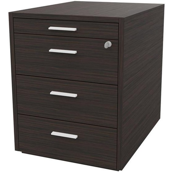 Caisson mobile Arold 3 tiroirs métal + tirette plumier - Finition Ebène poignées métal blanches