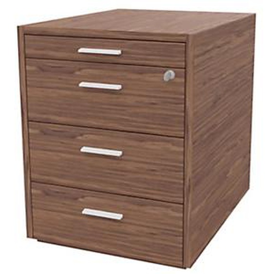 Caisson mobile Arold 3 tiroirs métal + tirette plumier - Finition Noyer poignées métal blanches