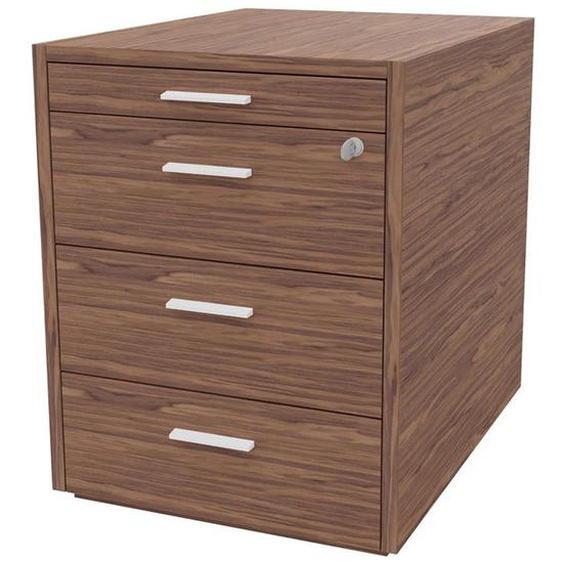 Caisson mobile Arold 3 tiroirs métal + tirette plumier - Finition Noyer poignées métal blanches