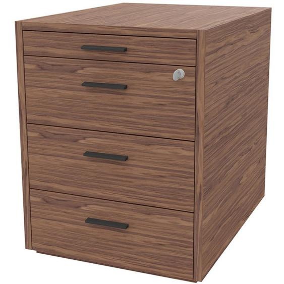 Caisson mobile Arold 3 tiroirs métal + tirette plumier - Finition Noyer poignées métal grises