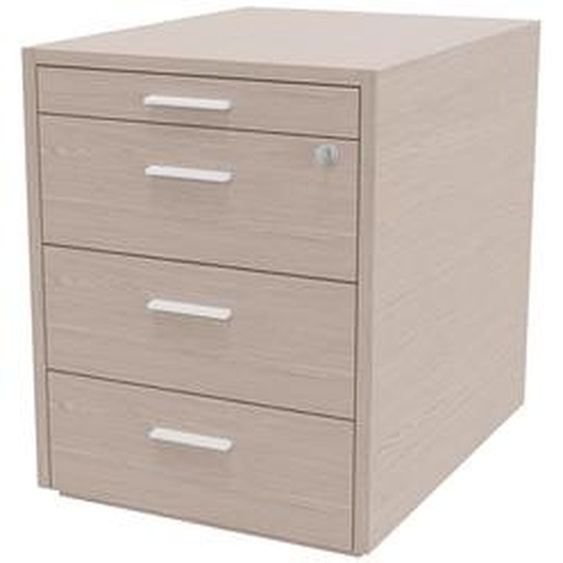 Caisson mobile Arold 3 tiroirs métal + tirette plumier - Finition Orme gris poignées métal blanches