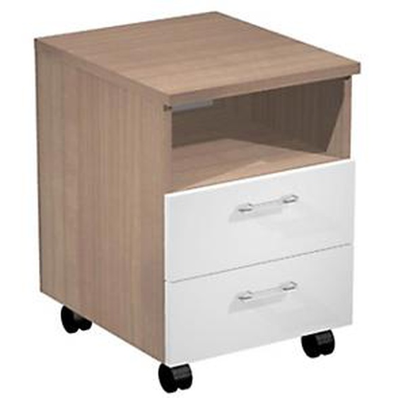 Caisson mobile en mélaminé Bari 2 tiroirs avec niche Cerisier / Blanc