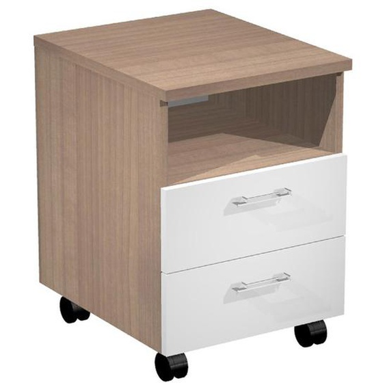 Caisson mobile en mélaminé Bari 2 tiroirs avec niche Cerisier / Blanc