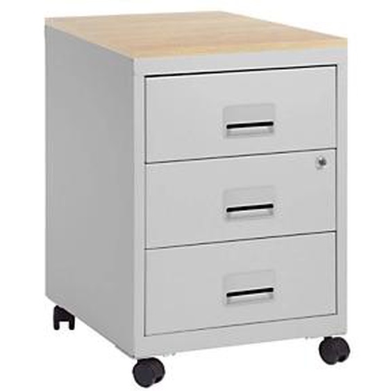 Caisson mobile Pratic Plus 3 tiroirs - top Hêtre - corps Aluminium