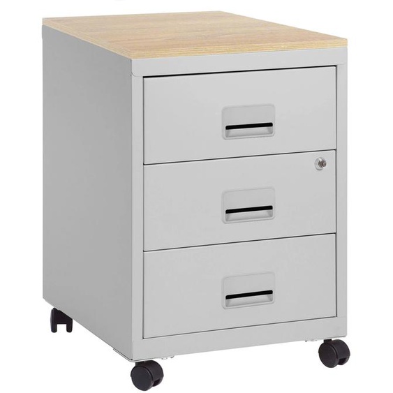 Caisson mobile Pratic Plus 3 tiroirs - top Hêtre - corps Aluminium