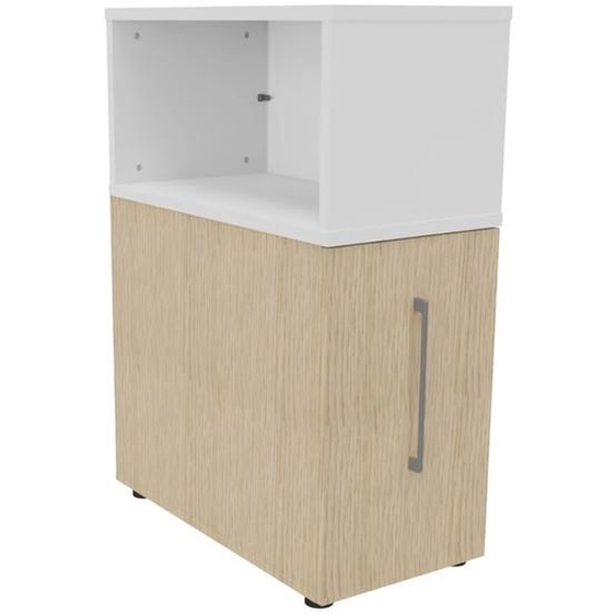 Caisson Tower Hauteur 110 cm - 2 niveaux de rangements + Niche supérieur - Corps Chêne / Niche Blanche