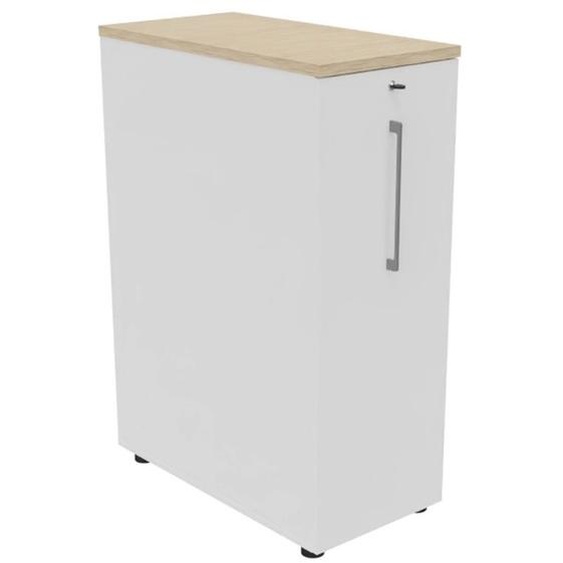 Caisson Tower Hauteur 113 cm - 3 niveaux de rangements - Corps Blanc / Top Chêne