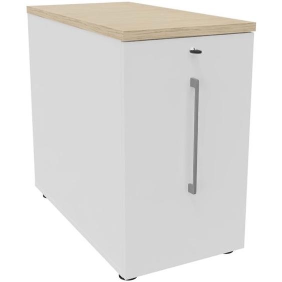 Caisson Tower Hauteur Bureau 72 cm - 2 niveaux de rangements - Corps Blanc / Top Chêne