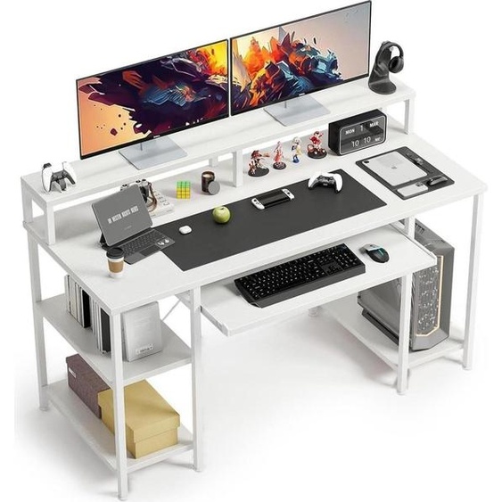 CAIYUN Bureau avec tablette pour clavier et support pour écran