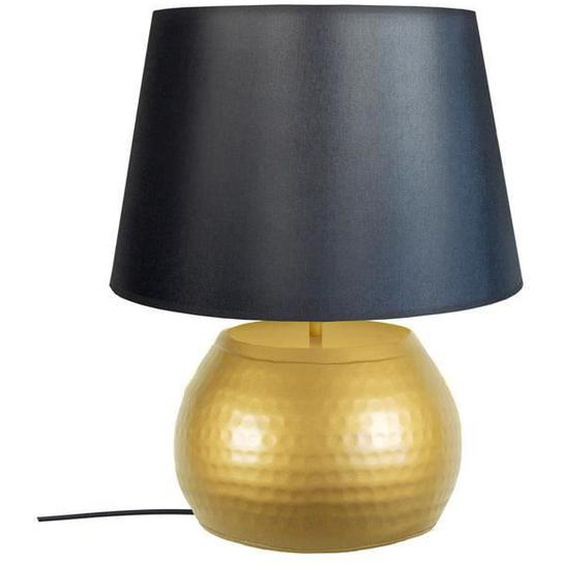 CALCUTA-Lampe de salon globe métal  doré Abat-jour: tambour tissu noir 1 ampoule E27 vintage P40xD40xH47cm
