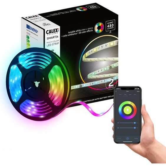 Calex Smart LED bande, 2 m, couleurs RGB, flexible & découpable, dimmable, WLAN App- &vocale, télécommande incluse