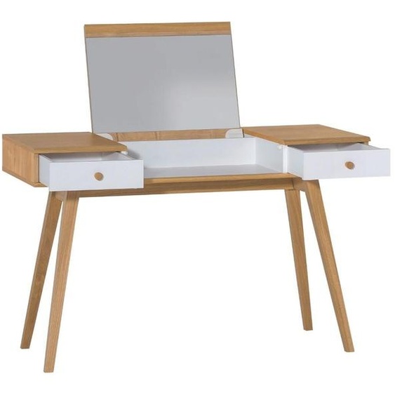 CALICOSY - Coiffeuse avec miroir relevable et 2 tiroirs - L120 x H76/116,6 x P50 cm