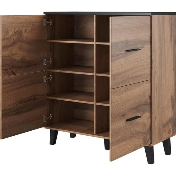 Cama LOTTA KOM110 4D WOT+B, 4 porte(s), 6 étagères, noir, étagère à particules, chêne de Wotan, étagère à particules