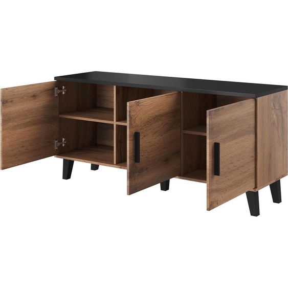 Cama LOTTA KOM150 3D WOT+B, 3 porte(s), 3 étagères, Noir, étagère à particules, Chêne de Wotan, étagère à particules