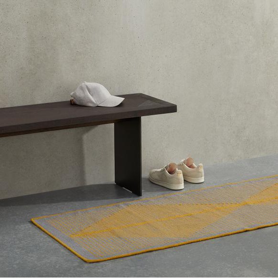 Camden, tapis de couloir en laine 66 x 200 cm, gris et jaune moutarde