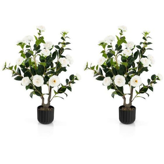 Camélias Artificiels - COSTWAY - Lot de 2 - Blanc - Intérieur - 95 cm