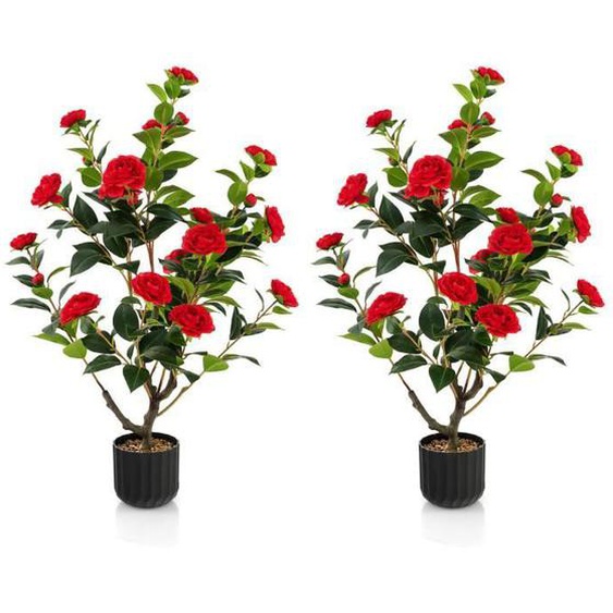 Camélias Artificiels - COSTWAY - Lot de 2 - Rouge - Intérieur