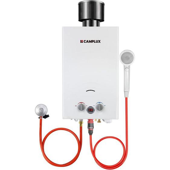 Camplux - Chauffe-eau à Gaz propane/butane 10L, Chauffe-eau à gaz instantanés 20KW avec Housse de pluie - BW264C - 30/37mbar - Blanc