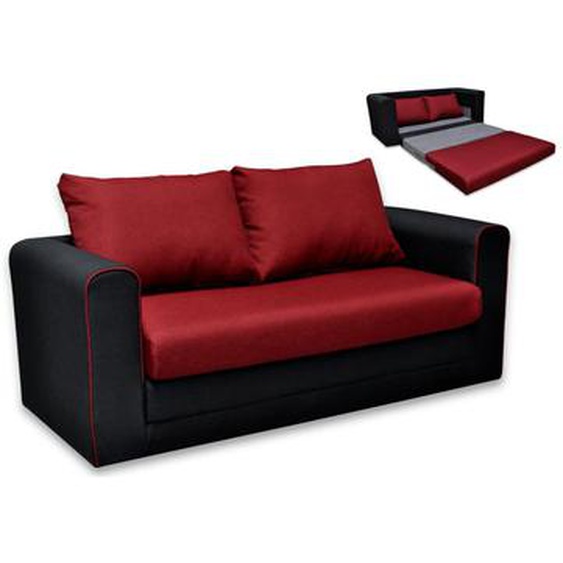 Canapé 2 places convertible en tissu DANUBE - Noir et Rouge avec passepoil rouge