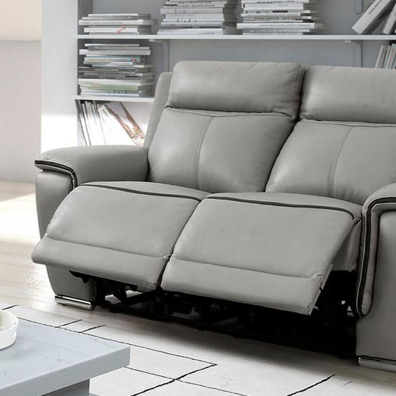 Canapé 2 places relax électrique PAOSA en cuir - Gris passepoil anthracite