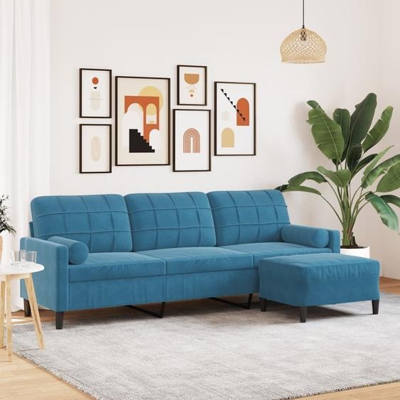 canapé 3 places avec pouf bleu 210 cm velours, Canapés-lits 2024 Nouveau DesignMöbel