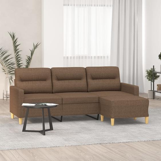 canapé 3 places avec pouf Marron 180 cm Tissu