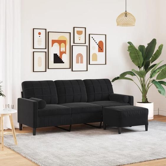 canapé 3 places avec pouf Noir 180 cm Velours, Canapés-lits 2024 Nouveau DesignMöbel