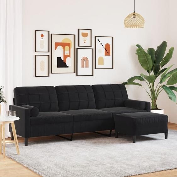 canapé 3 places avec pouf Noir 210 cm Velours, Canapés-lits 2024 Nouveau DesignMöbel