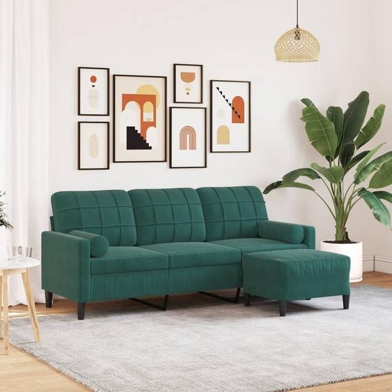 canapé 3 places avec pouf Vert foncé 180 cm Velours, Canapés-lits 2024 Nouveau DesignMöbel