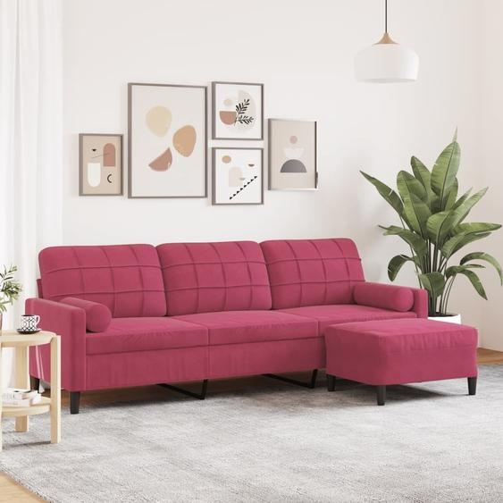 canapé 3 places avec pouf vin rouge 210 cm velours, Canapés-lits 2024 Nouveau DesignMöbel