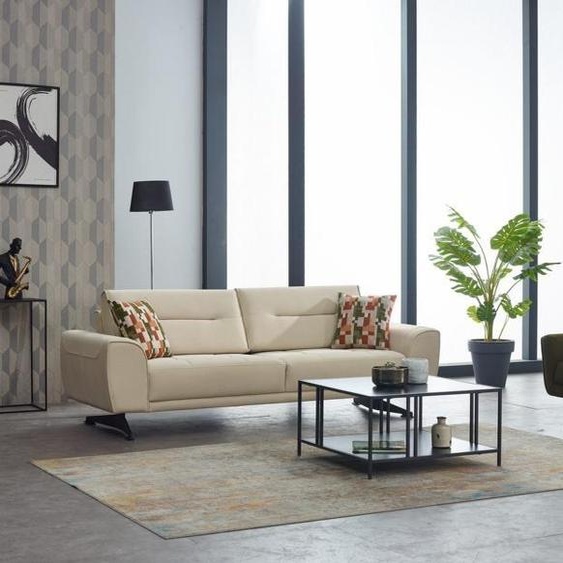 Canapé 3 places Canapé 3 sièges en tissu Canapé rembourré Beige Fauteuil